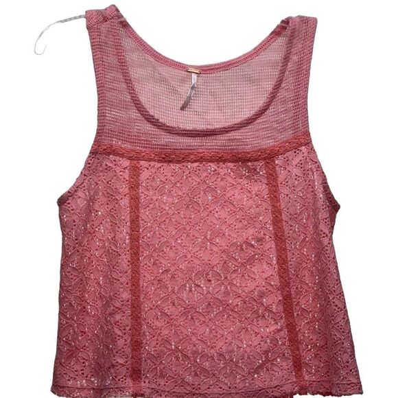 Free People Crochet Lace Crop Top Pink Medium - Picture 1 of 6